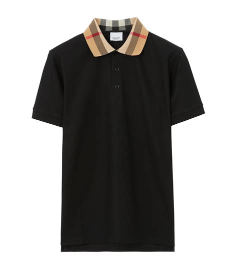 tricou polo burberry|Check Collar Cotton Polo Shirt in Black .